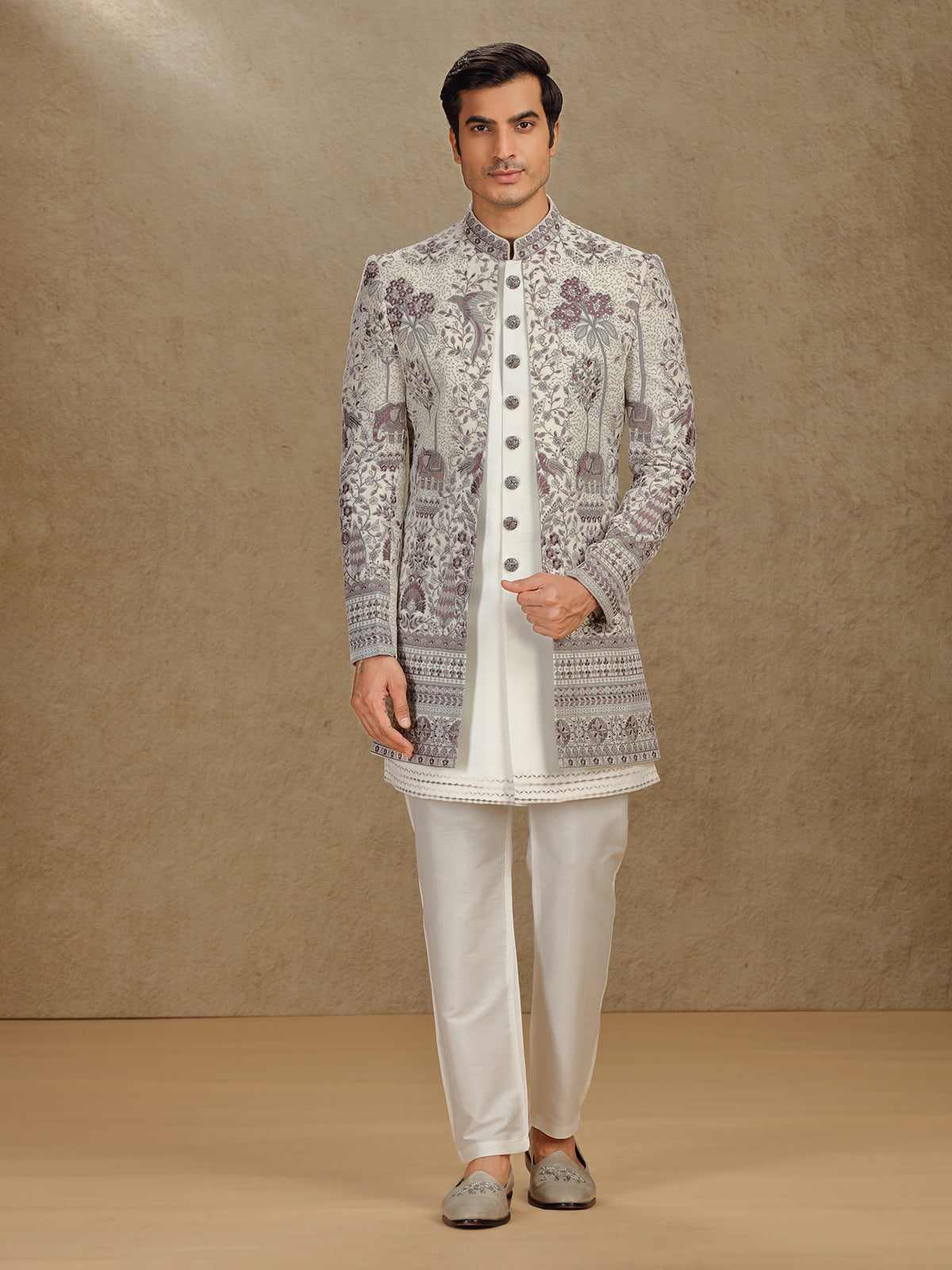 Off-White Terry Rayon Fusion Wear – Perfect Wedding Ensemble
