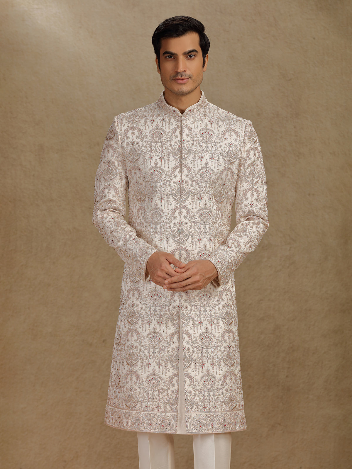 Luxurious Gold Silk Sherwani for Festive Wedding Events
