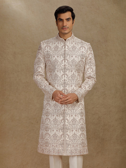 Luxurious Gold Silk Sherwani for Festive Wedding Events