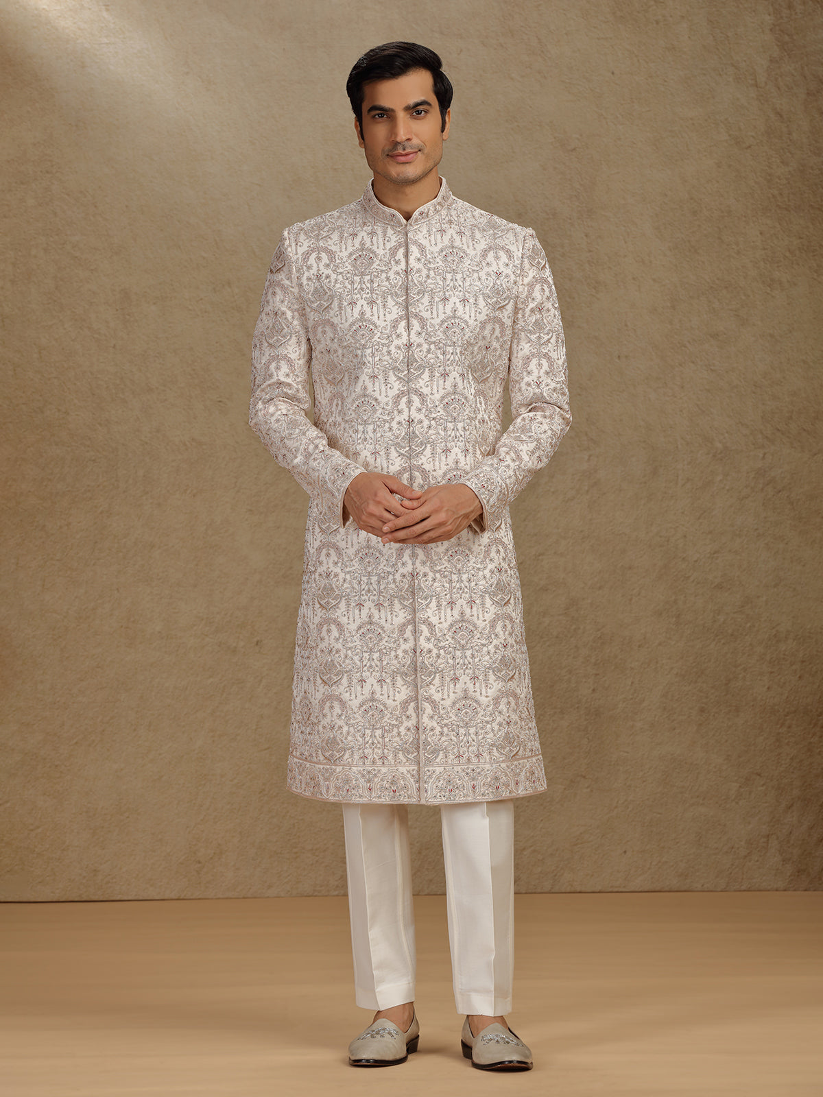 Luxurious Gold Silk Sherwani for Festive Wedding Events