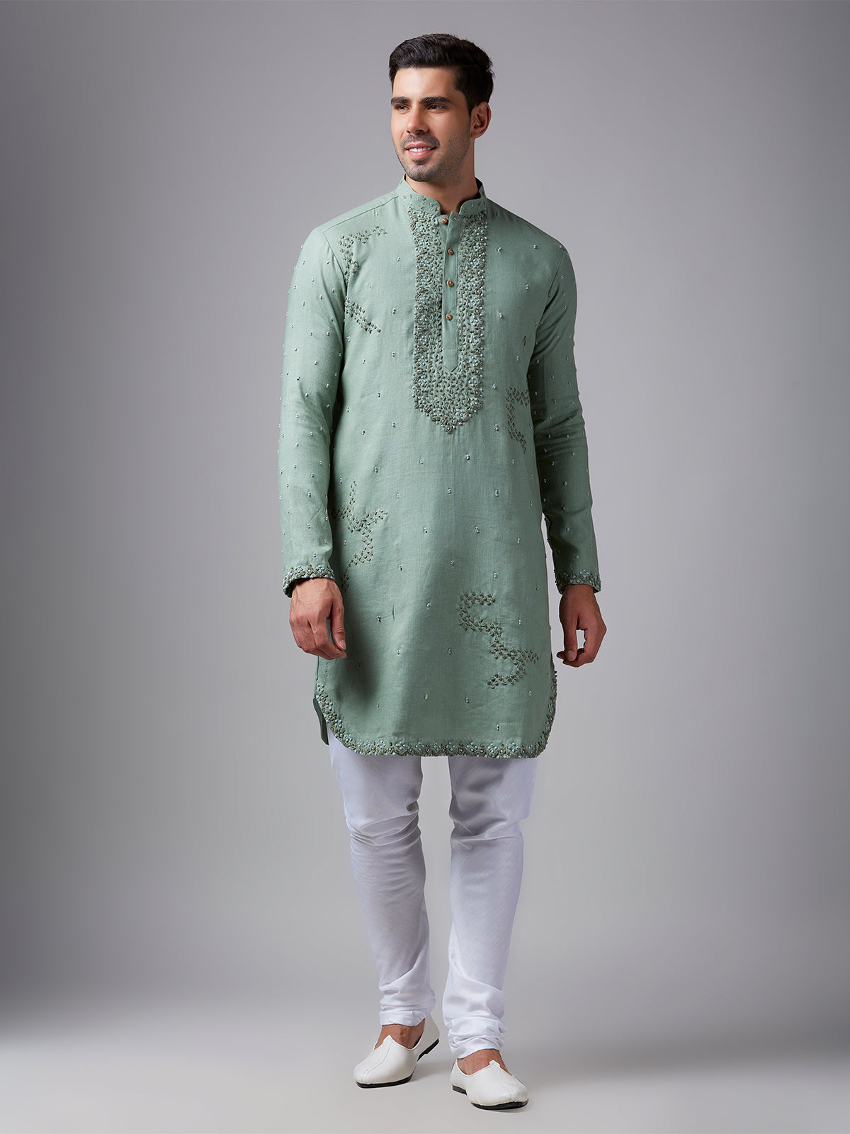 Pista Green Linen Kurta Pajama Set for Men – Festive Wear
