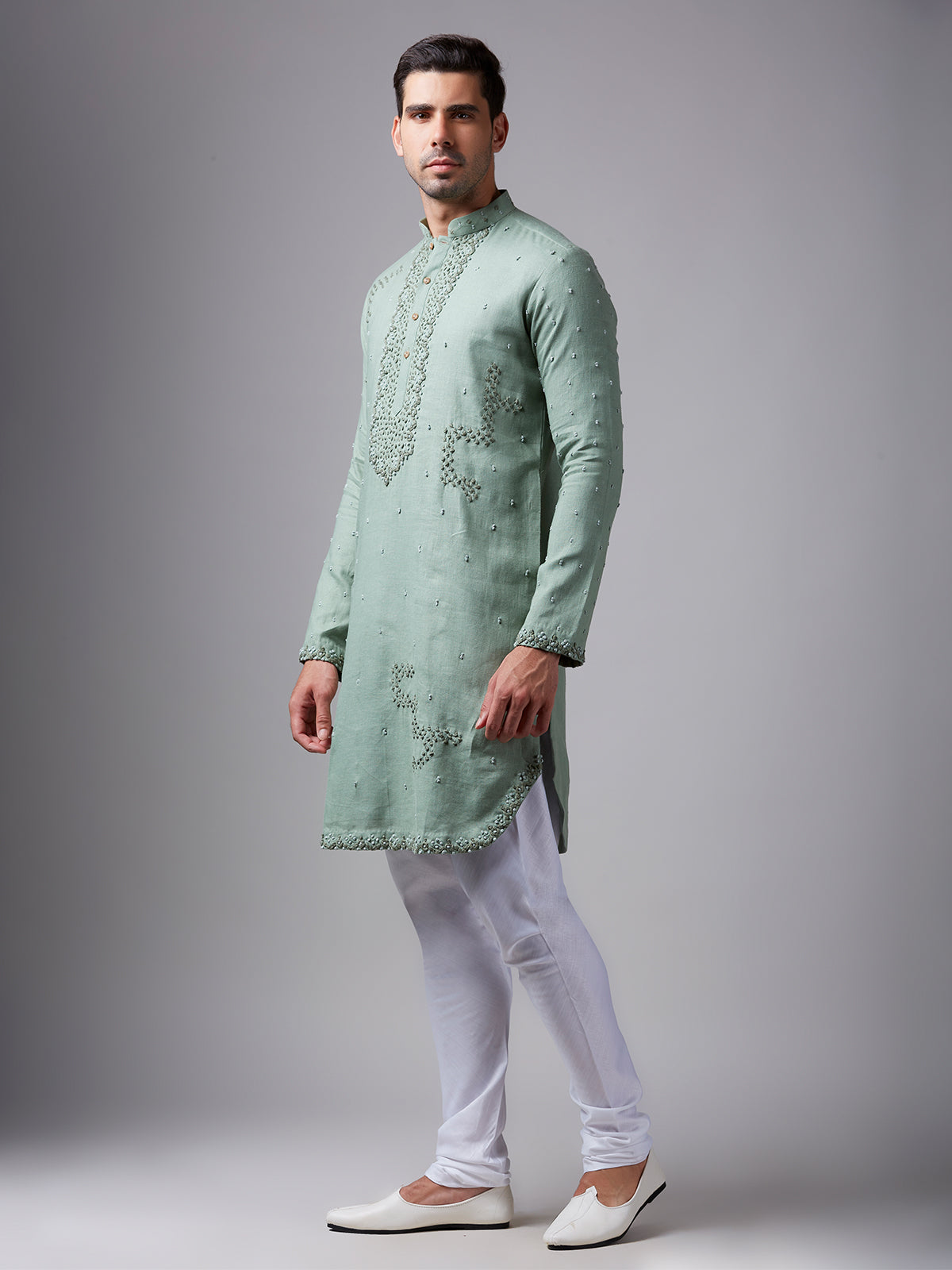 Pista Green Linen Kurta Pajama Set for Men – Festive Wear