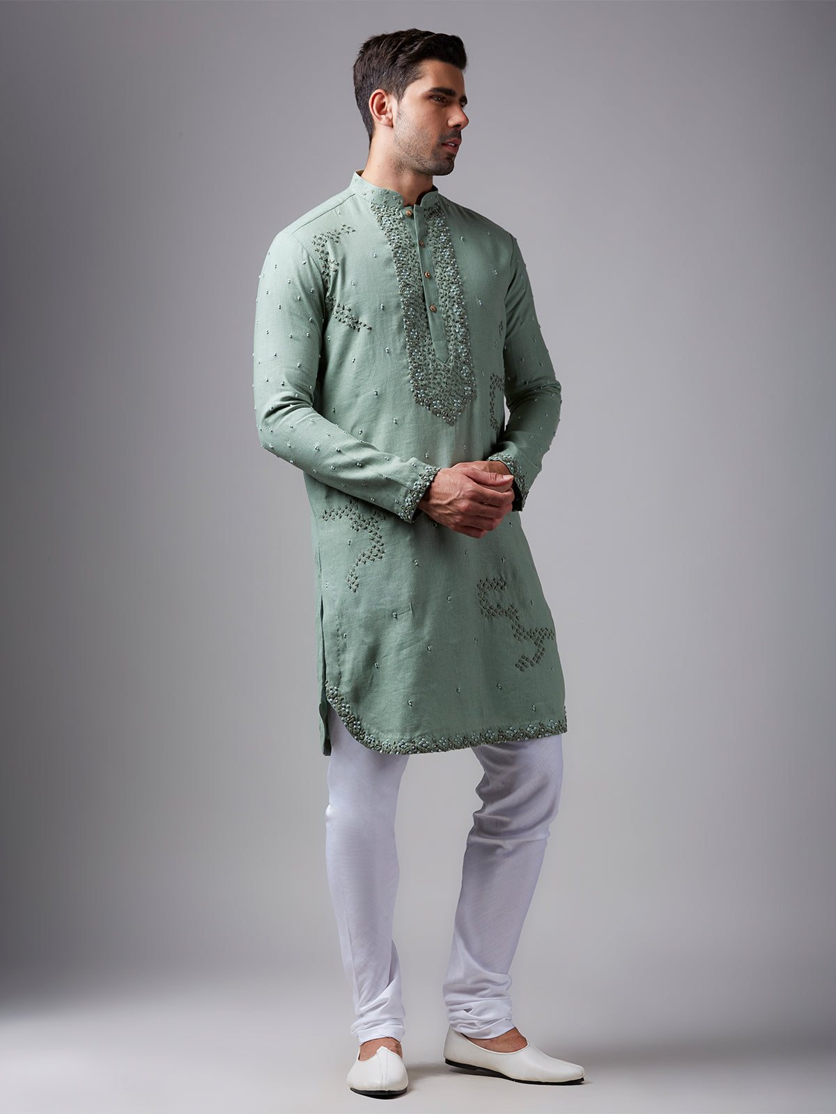 Pista Green Linen Kurta Pajama Set for Men – Festive Wear