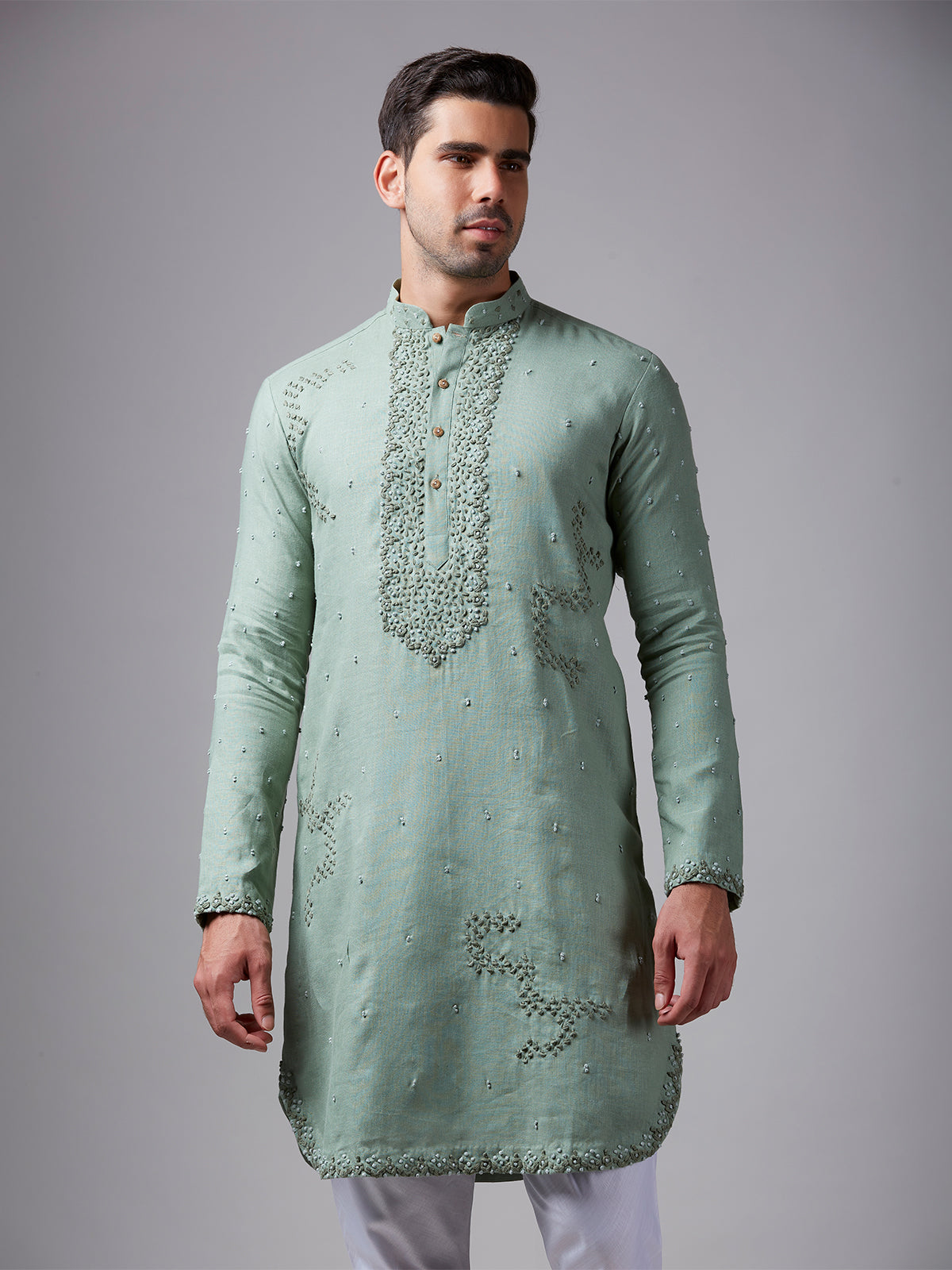Pista Green Linen Kurta Pajama Set for Men – Festive Wear