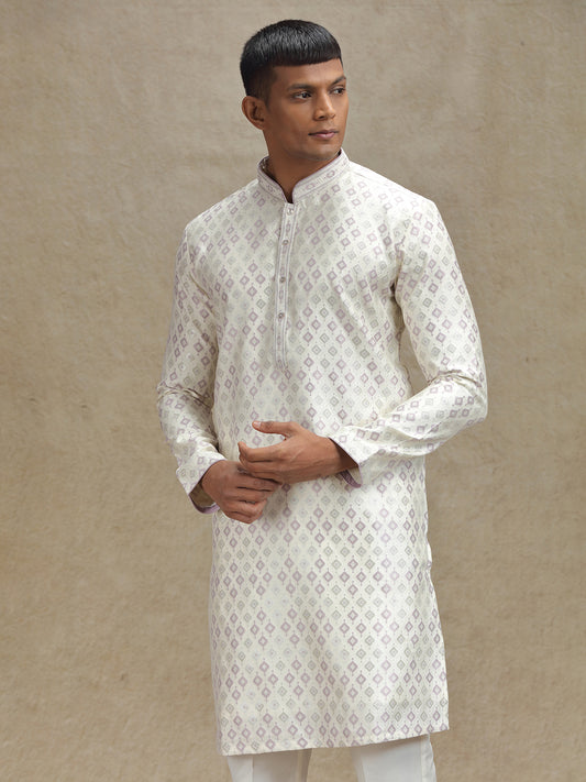 Men’s Kurta Pajama Set in Purple and Cream Accented with Zari