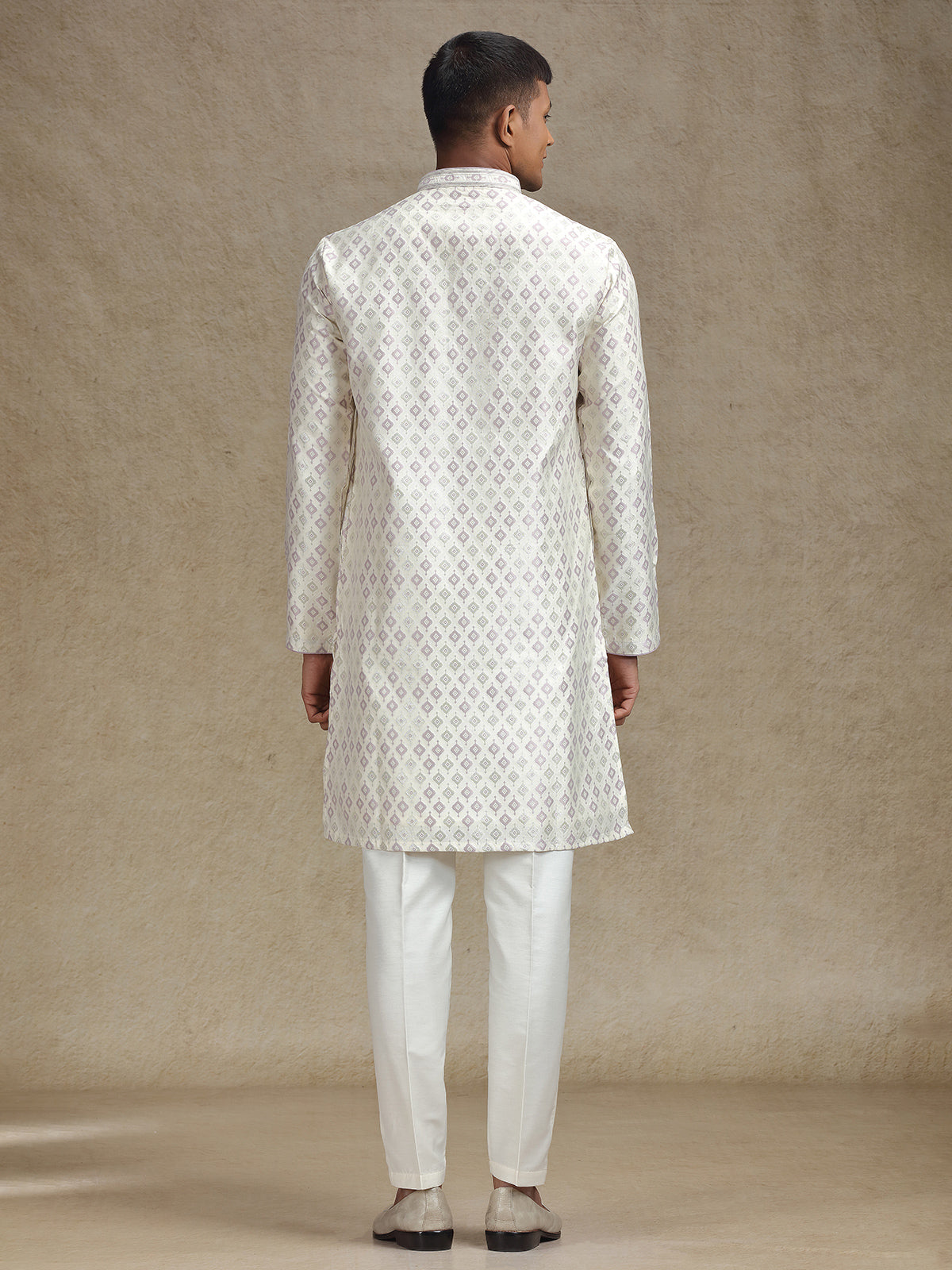 Men’s Kurta Pajama Set in Purple and Cream Accented with Zari