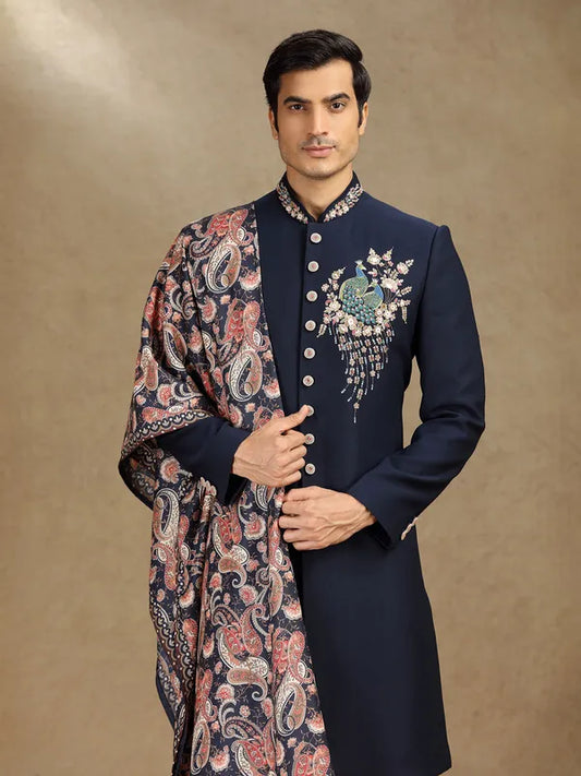 Elegant Indo-Western Attire in Rama Blue Terry Rayon with Printed Dupatta