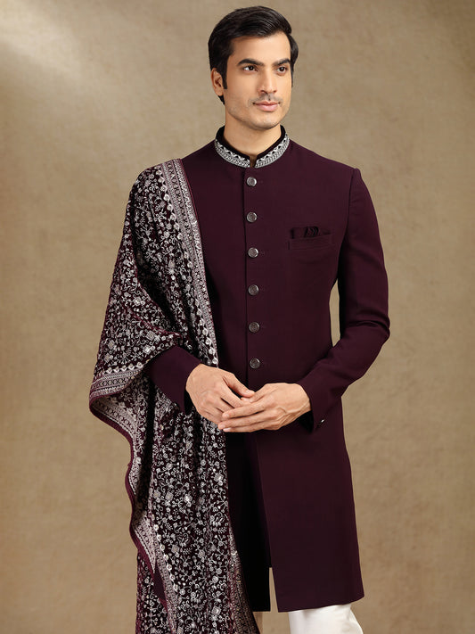 Wine Terry Rayon Fusion Outfit with Dupatta – Perfect for Wedding Wear