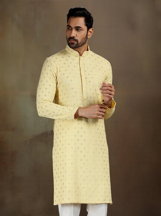 Charming Yellow Rayon Kurta Ensemble with Delicate Shine