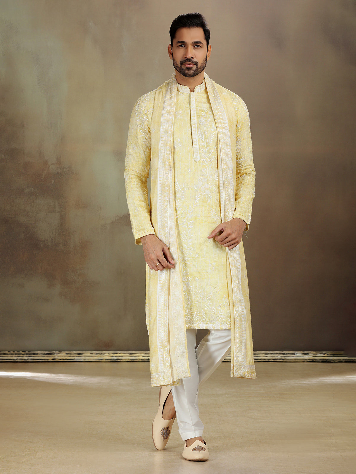Elegant Yellow Silk Kurta Set in Satin Finish with Shine