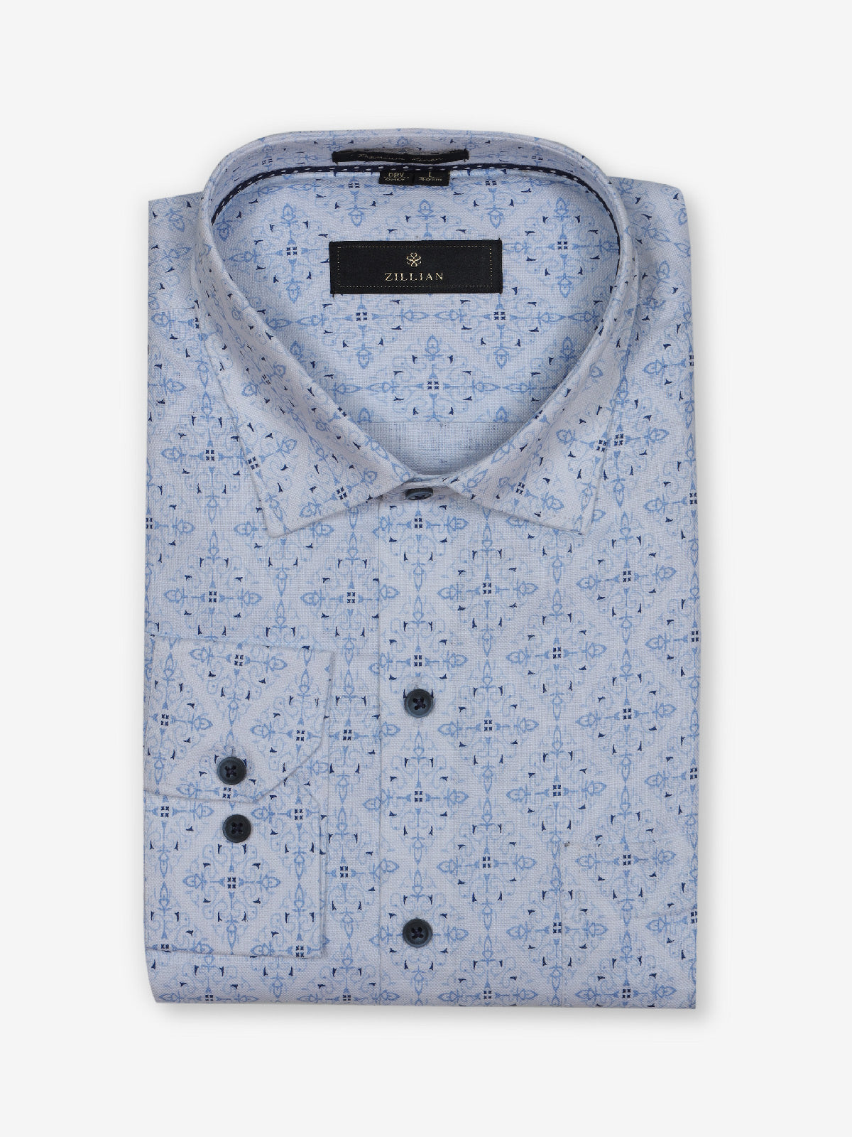 White and blue printed shirt